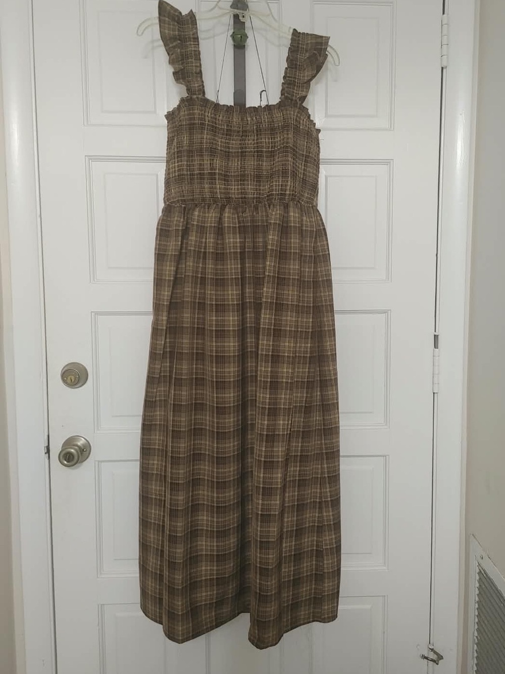 Laura Ashley Brown Plaid Smocked Maxi Dress